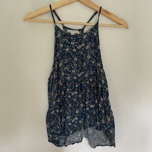 American Eagle Outfitters Green and Cream Tiered Tank Top